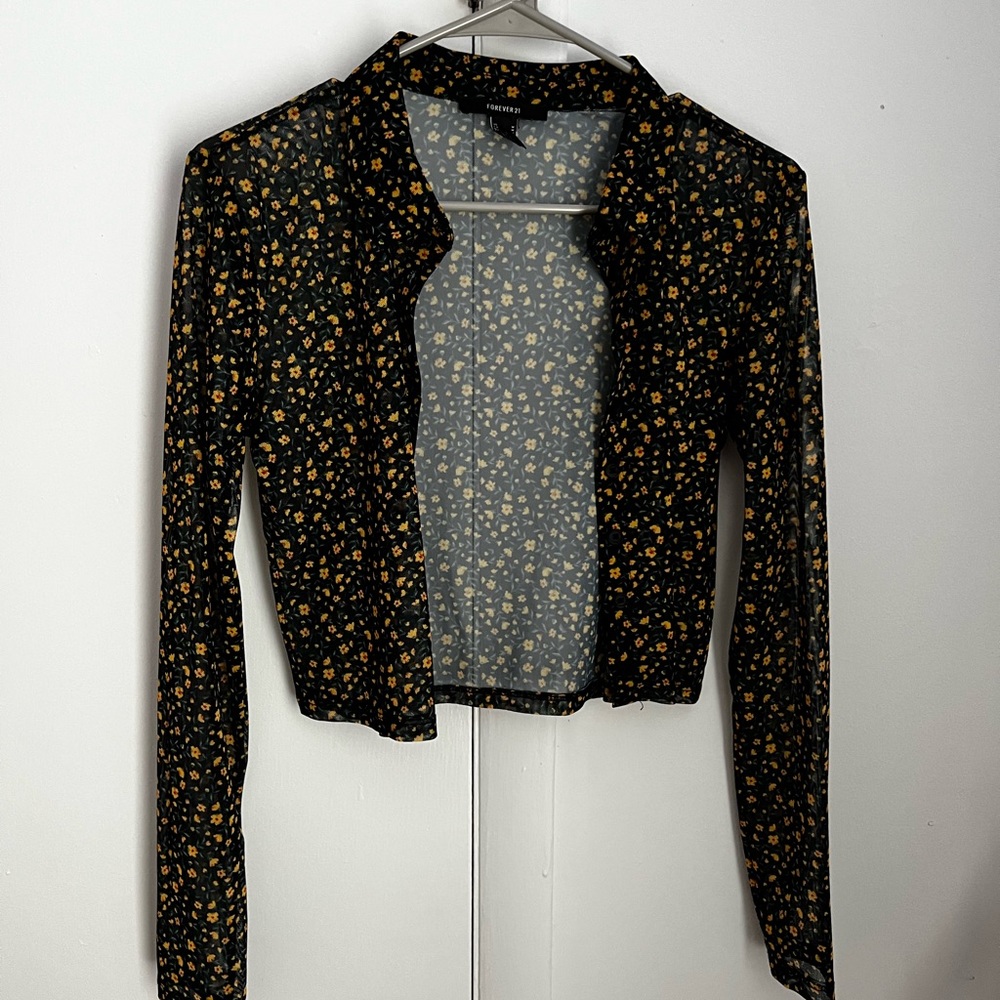 Sheer long sleeve button up shirt